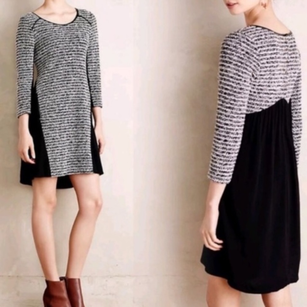 Anthropologie Maeve Tweed Boucle Long Sleeve Dress Black Sz M
